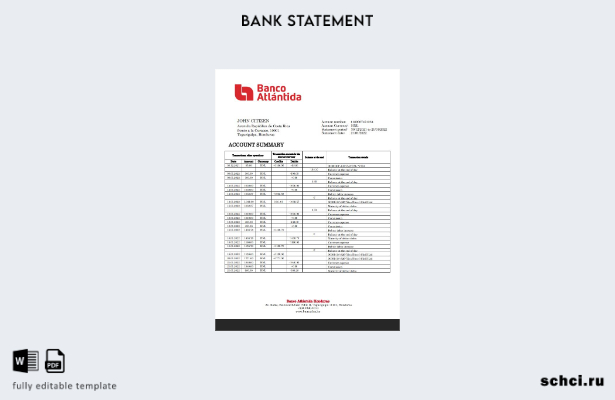 цифровая загрузка шаблона слова банковской выписки Banco Atlantida Гондураса